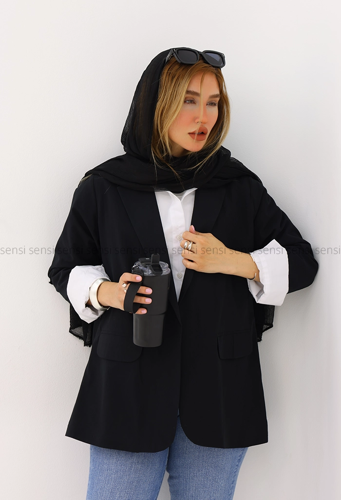 کت زنانه لینن آستین راه راه کد1006450